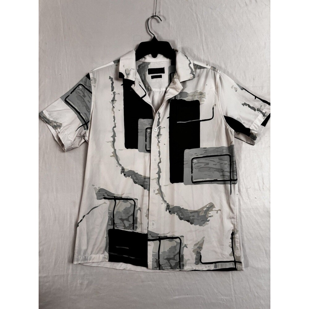 Porter & Ash Kinetic Stretch Abstract Button Up Shirt Men’s Medium White